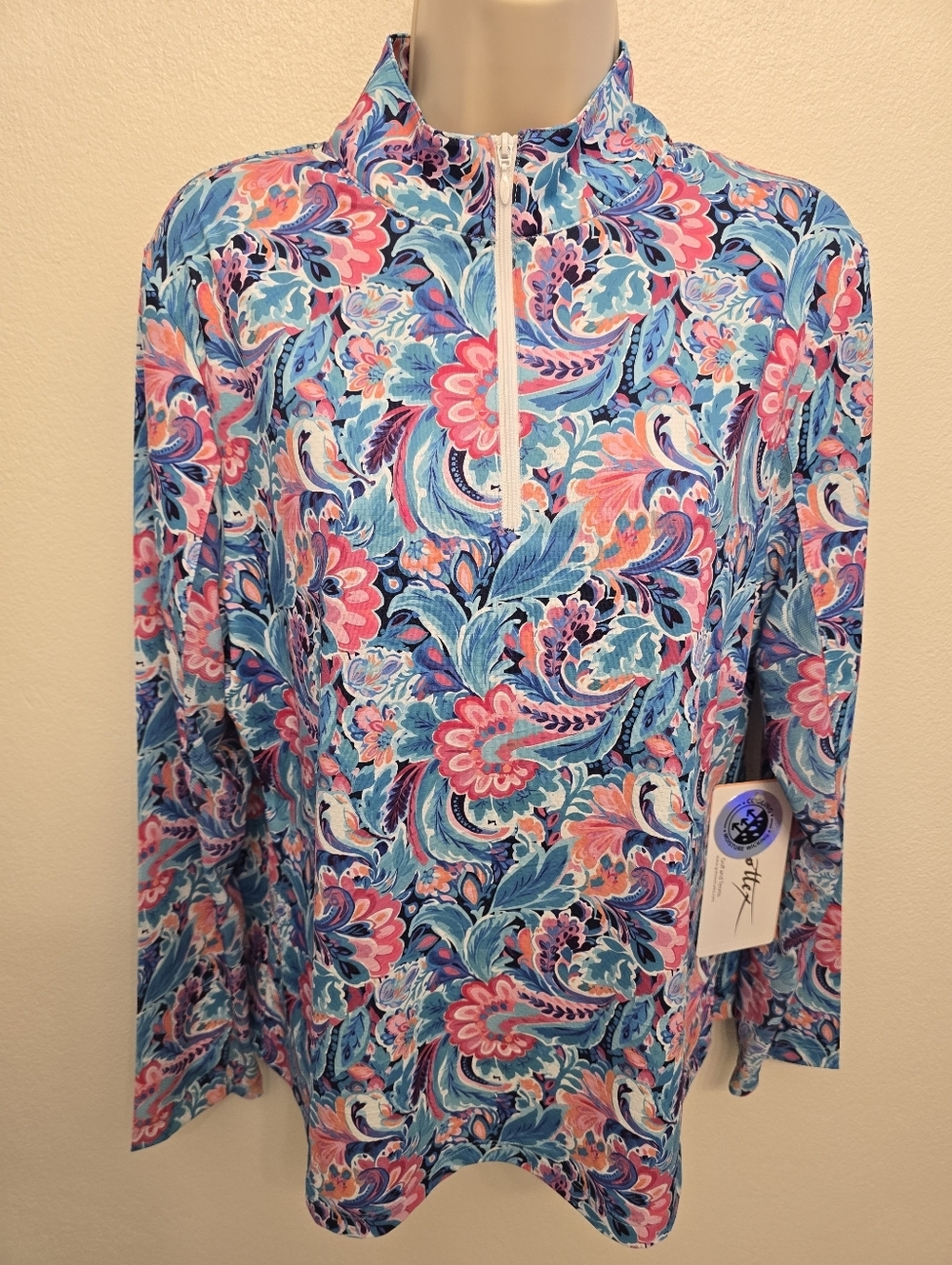 NWT X By Gottex Floral Half-Zip Long Sleeve Athletic Top